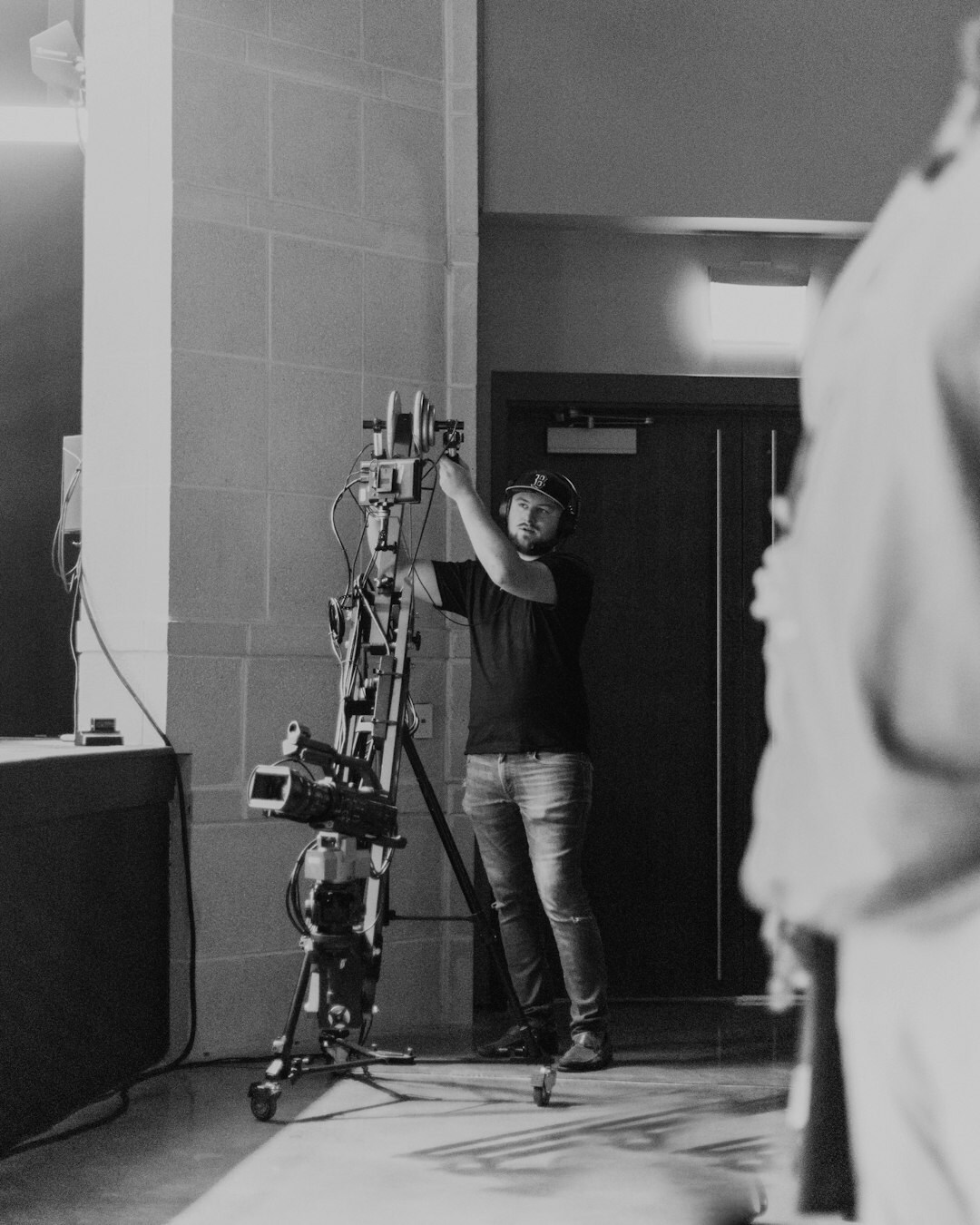Behind the scenes of a television production set