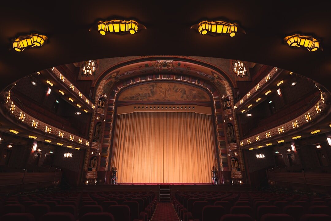 Vintage concert stage with warm retro lighting